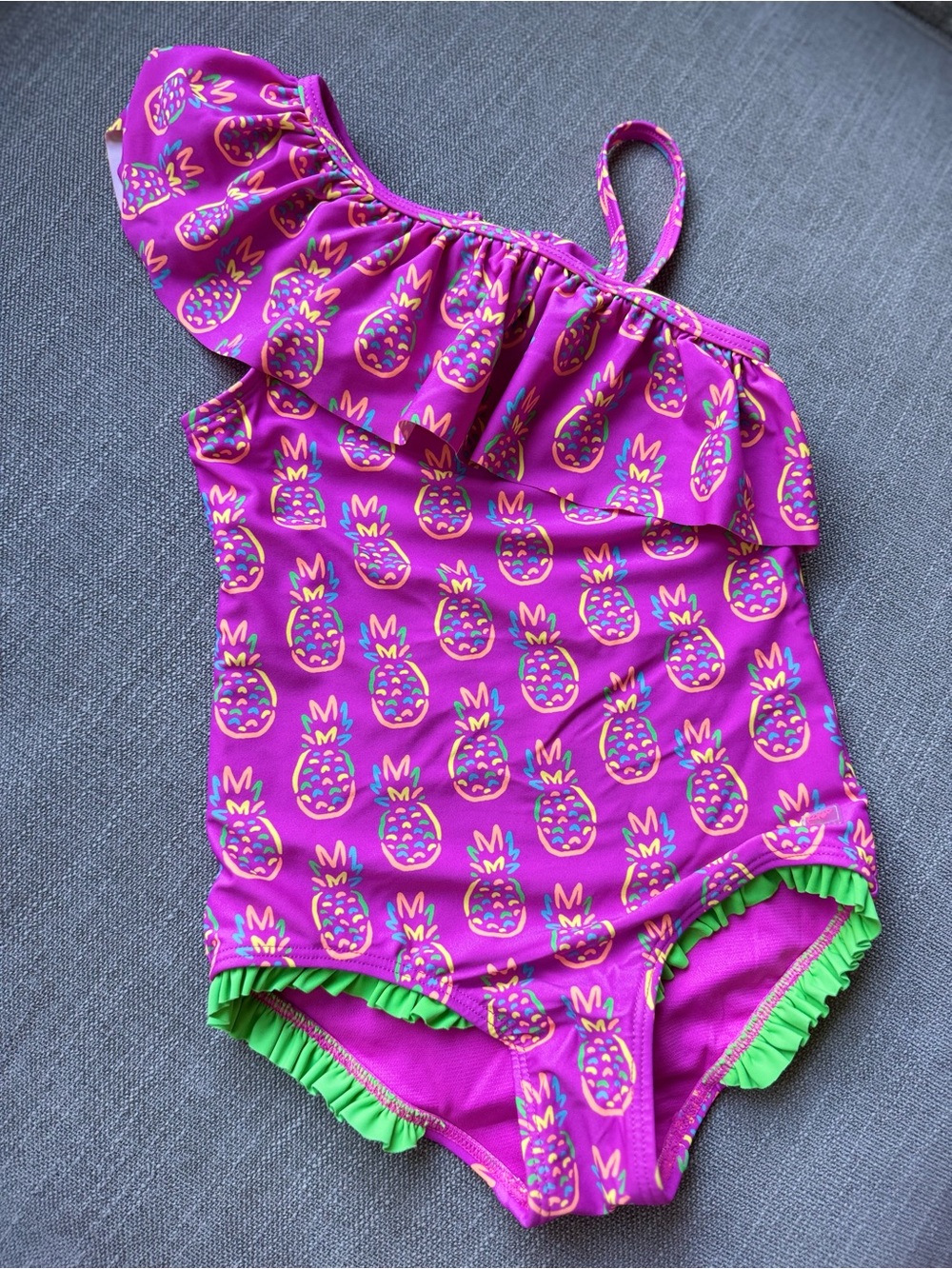 Ruffle Butts Purple Pineapple One-Shoulder Ruffle Swimsuit